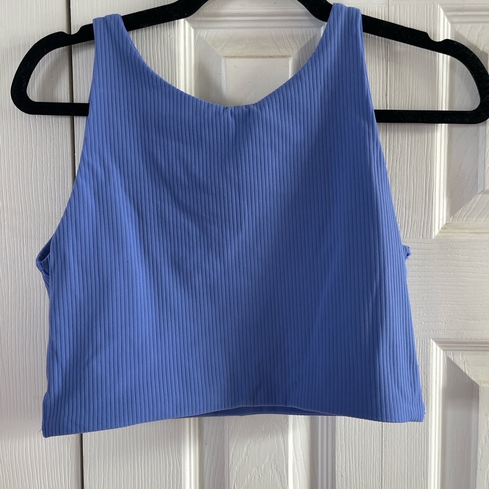 Blue Ribbed Women's Crop Top